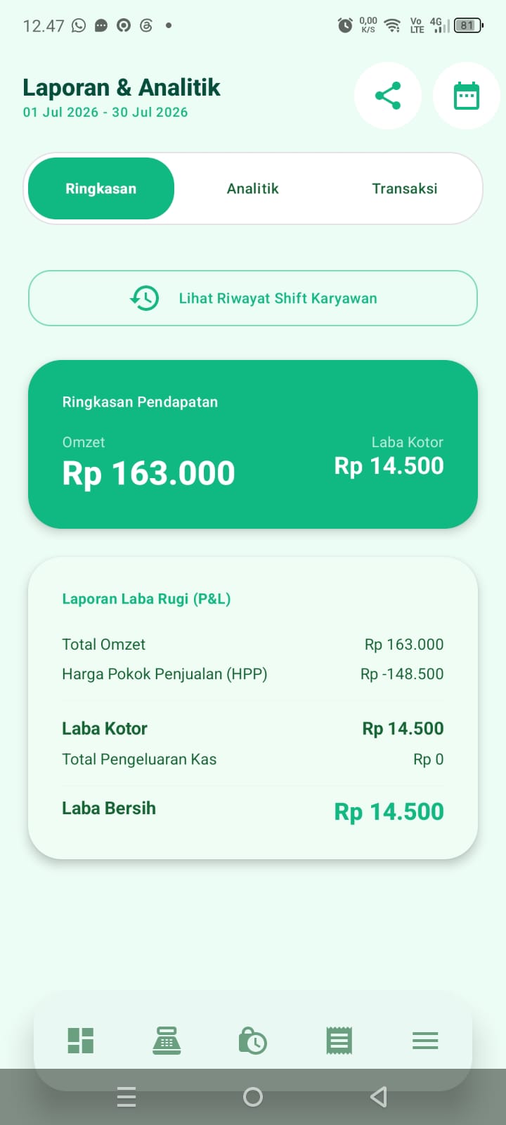 PajhuPOS: Form setoran kas & konfirmasi cetak struk via bluetooth thermal printer